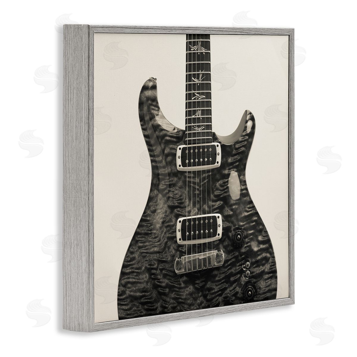 Wave Patterned Guitar Grey Frame Print Wall Art, Home Decor by Deborah Revell