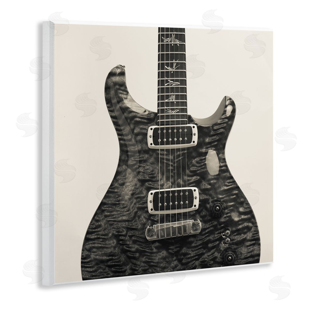Wave Patterned Guitar Wood Plaque Wall Art, Home Decor by Deborah Revell