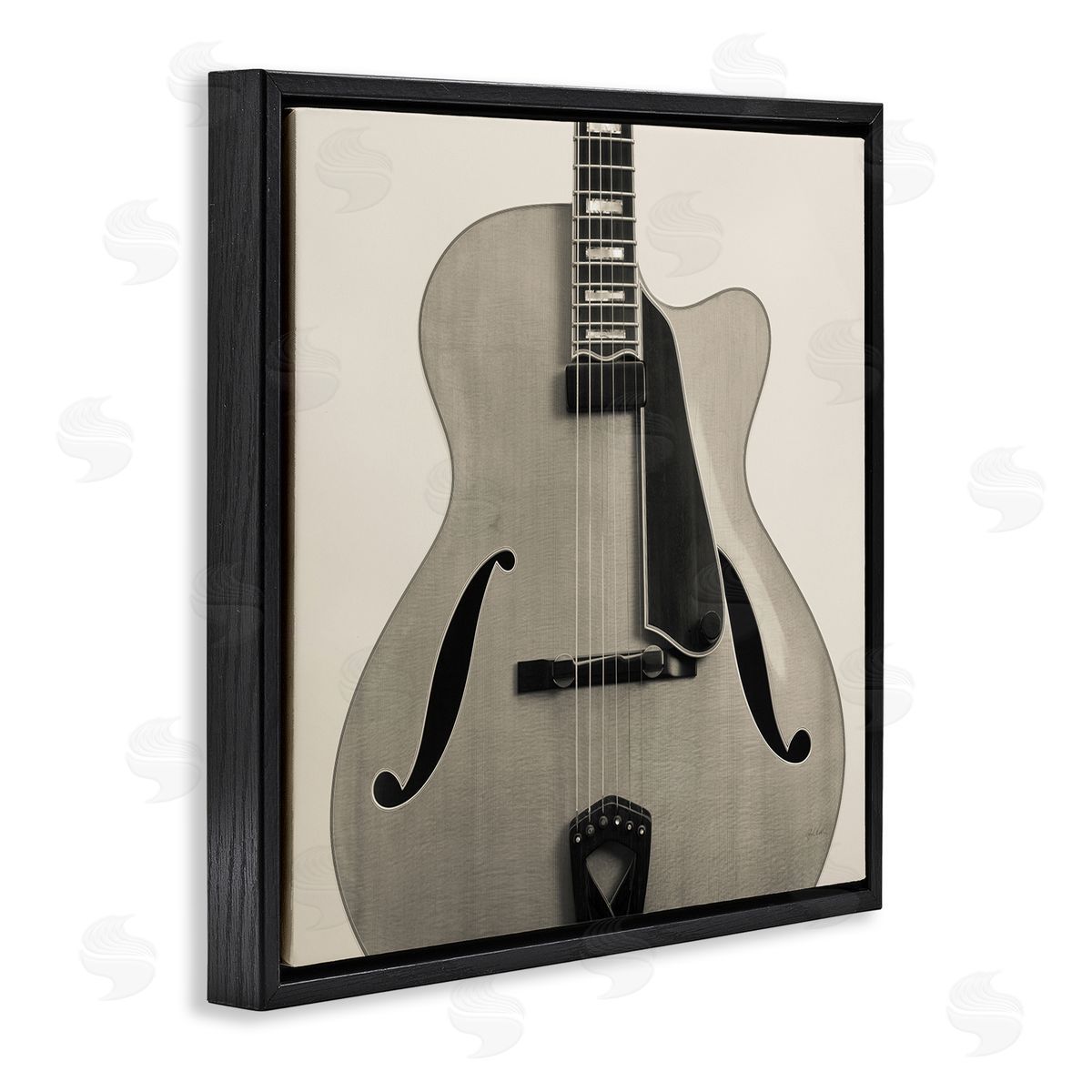 Simple Chic Guitar Black Floating Frame Canvas Wall Art, Home Decor by Deborah Revell