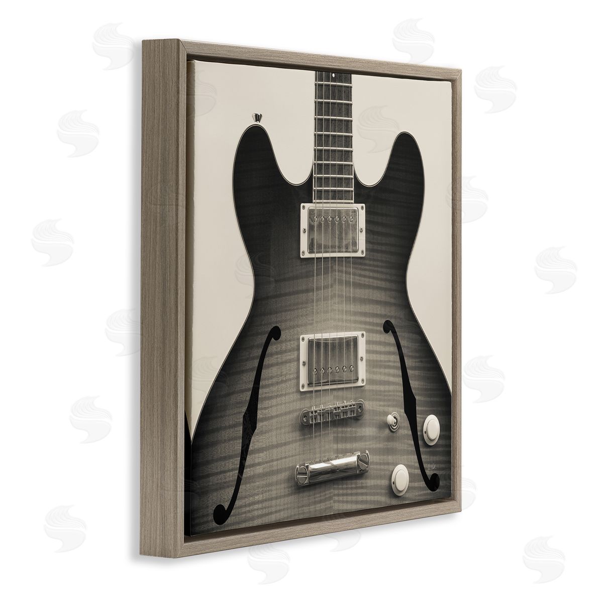 Classy Electric Guitar Brown Floating Frame Canvas Wall Art, Home Decor by Deborah Revell