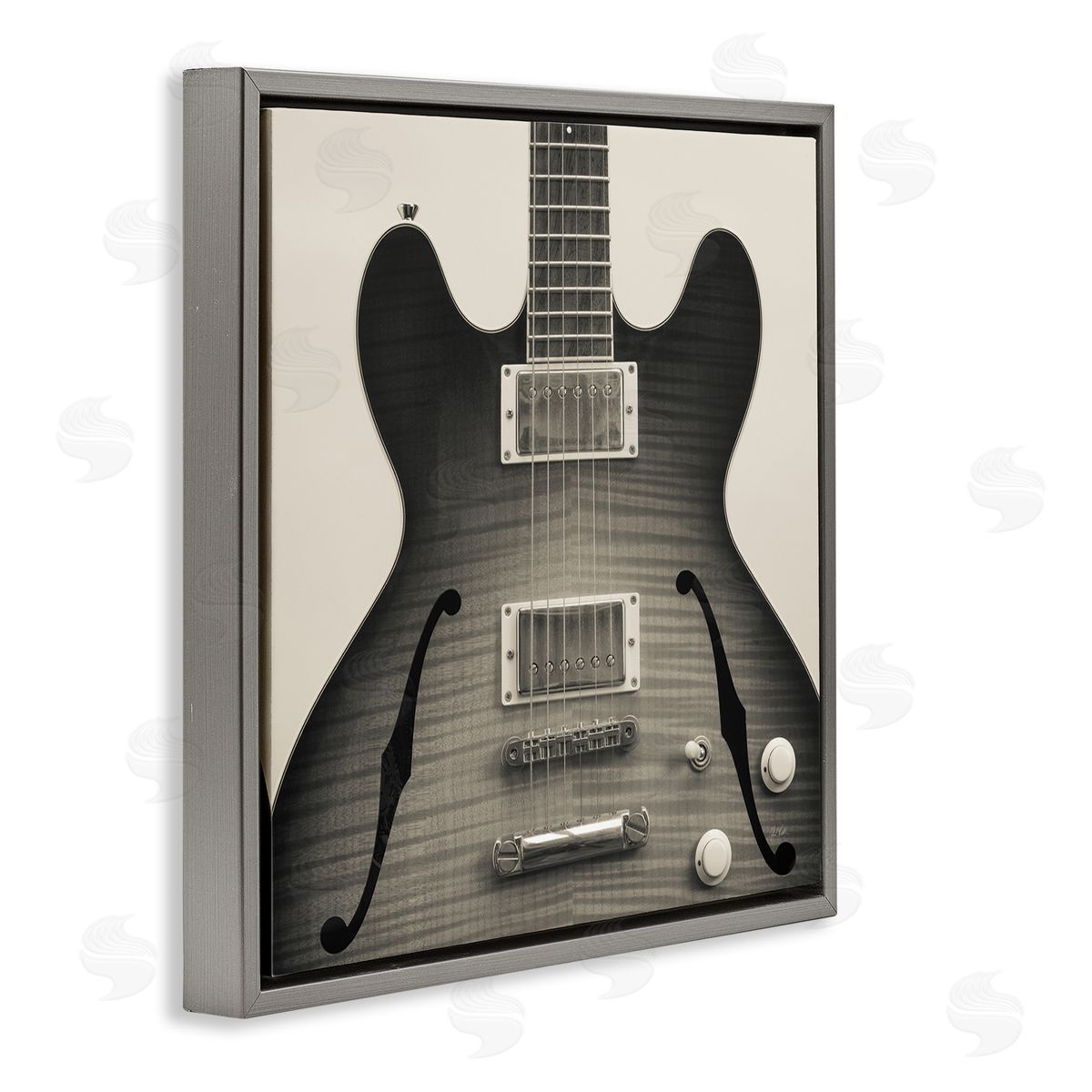 Classy Electric Guitar Grey Floating Frame Canvas Wall Art, Home Decor by Deborah Revell
