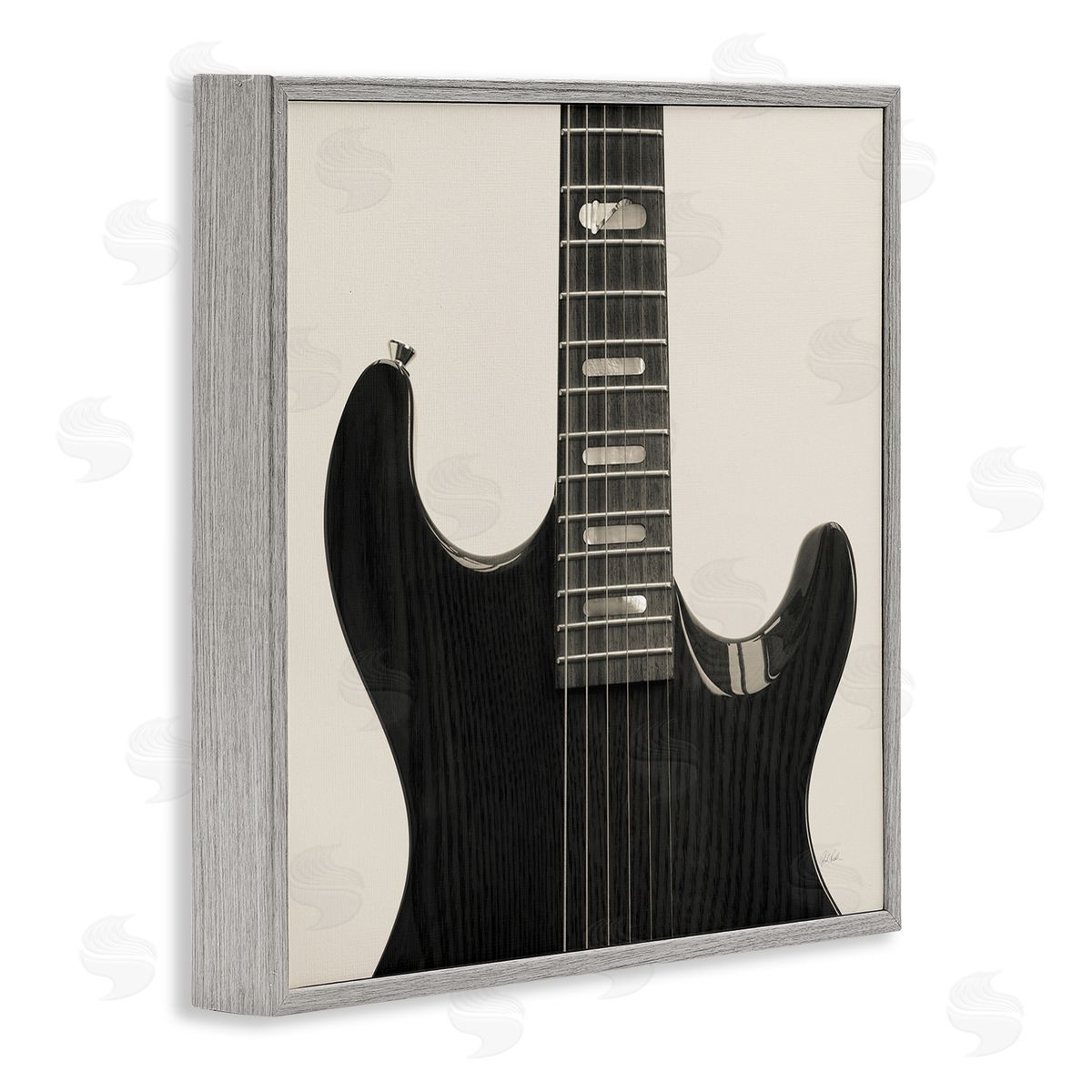 Black Electric Guitar Grey Frame Print Wall Art, Home Decor by Deborah Revell