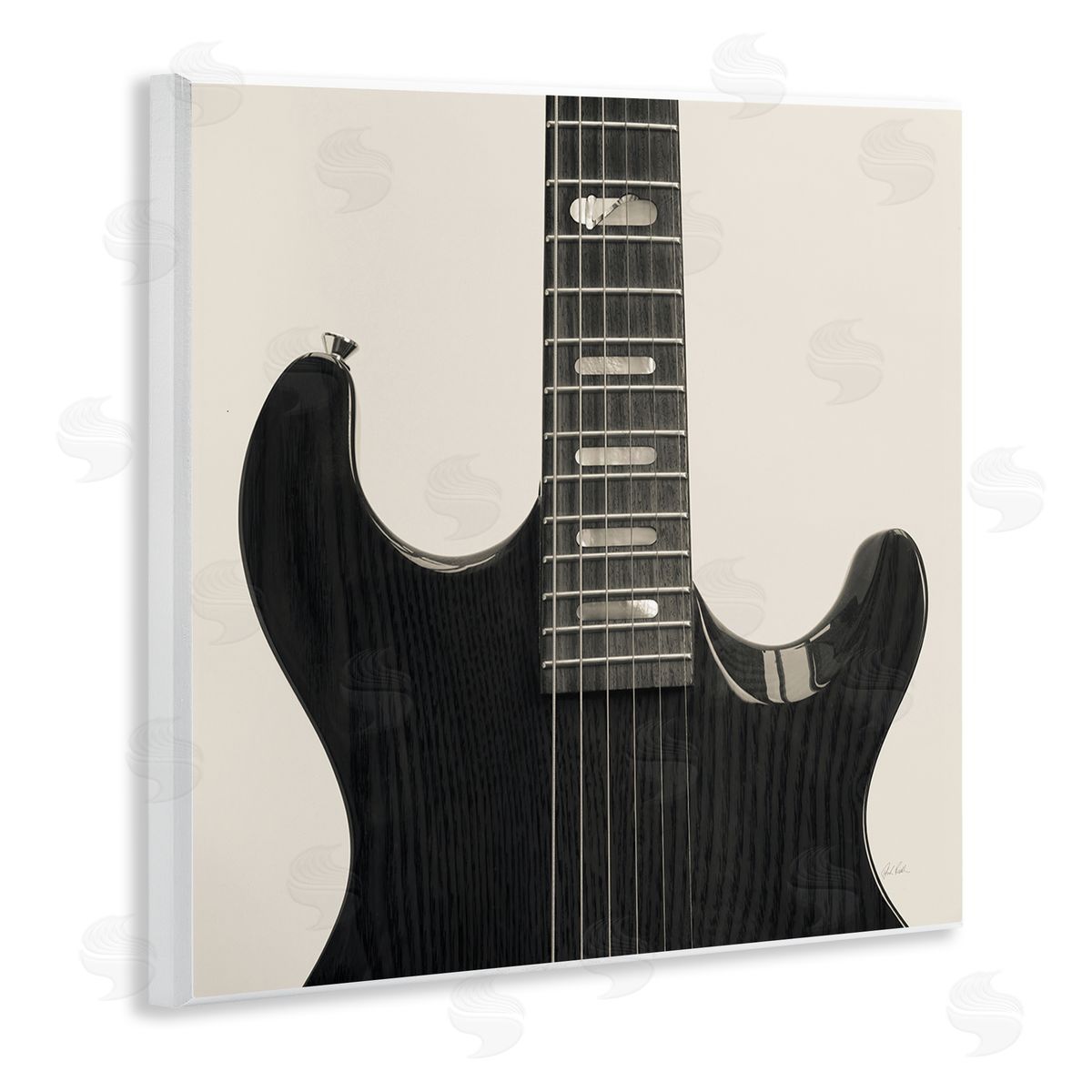 Black Electric Guitar Wood Plaque Wall Art, Home Decor by Deborah Revell