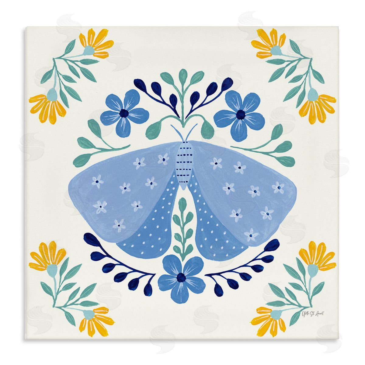 Blue Folk Butterfly Canvas Wall Art, Home Decor by Yvette St. Amant