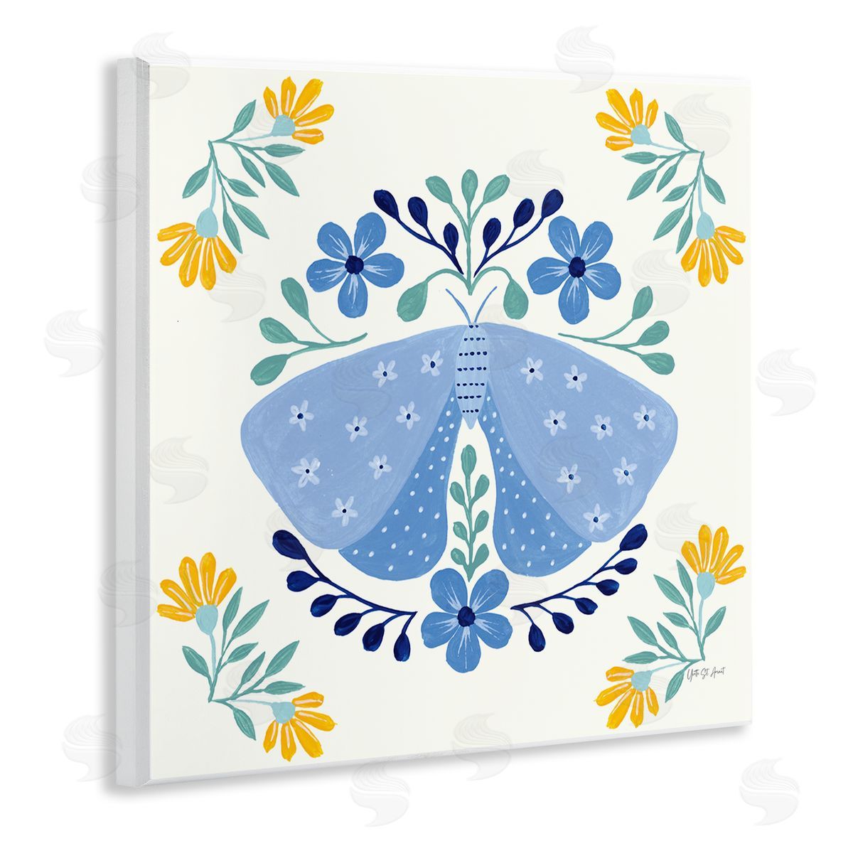 Blue Folk Butterfly Wood Plaque Wall Art, Home Decor by Yvette St. Amant