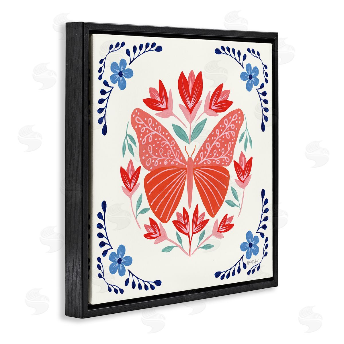 Orange Folk Butterfly Black Floating Frame Canvas Wall Art, Home Decor by Yvette St. Amant
