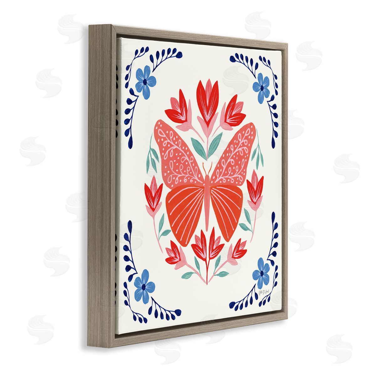 Orange Folk Butterfly Brown Floating Frame Canvas Wall Art, Home Decor by Yvette St. Amant