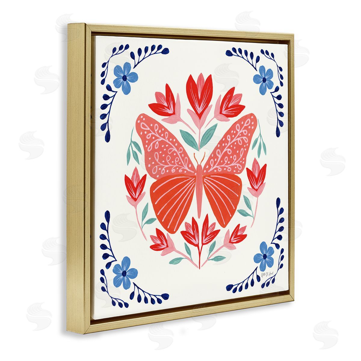 Orange Folk Butterfly Gold Floating Frame Canvas Wall Art, Home Decor by Yvette St. Amant