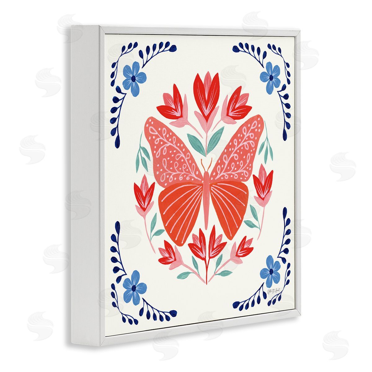 Orange Folk Butterfly White Frame Print Wall Art, Home Decor by Yvette St. Amant