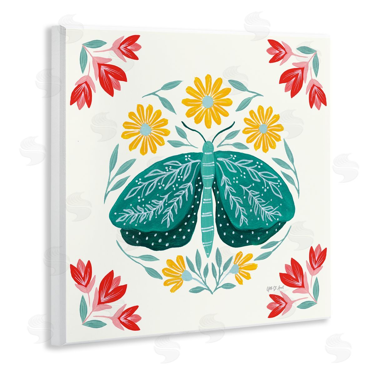 Green Folk Butterfly Wood Plaque Wall Art, Home Decor by Yvette St. Amant