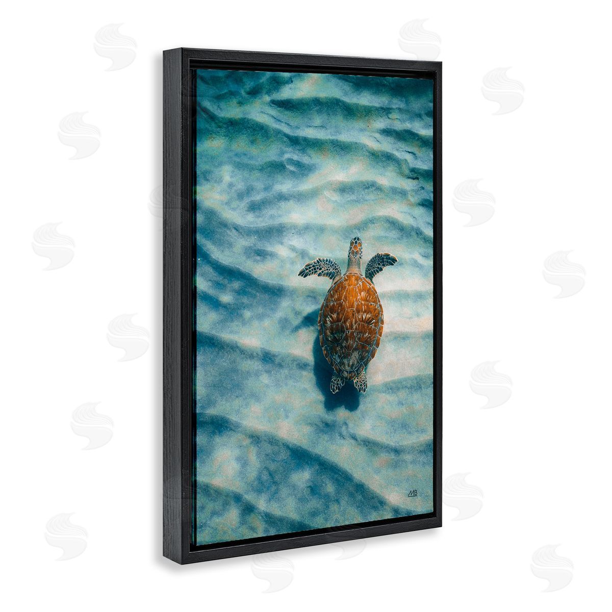 Turtle Along Rippling Sand Black Floating Frame Canvas Wall Art, Home Decor by Max Blakesberg Studios