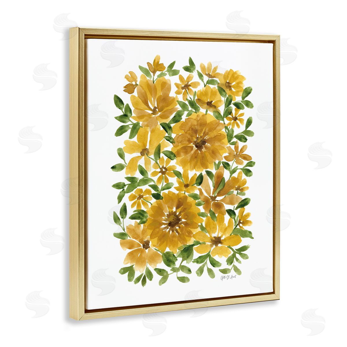 Scattered Sunflower Blooms Gold Floating Frame Canvas Wall Art, Home Decor by Yvette St. Amant
