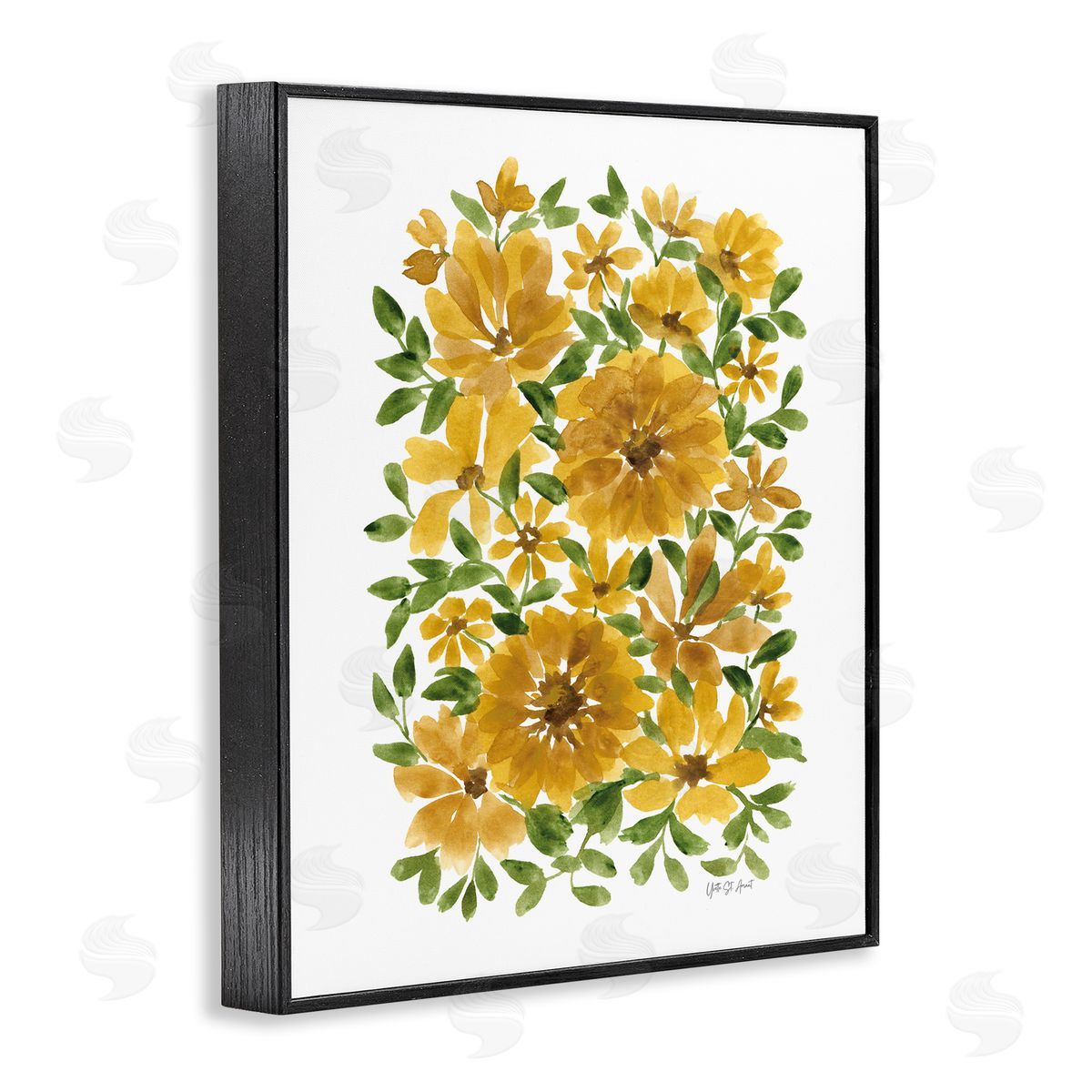 Scattered Sunflower Blooms Black Frame Print Wall Art, Home Decor by Yvette St. Amant