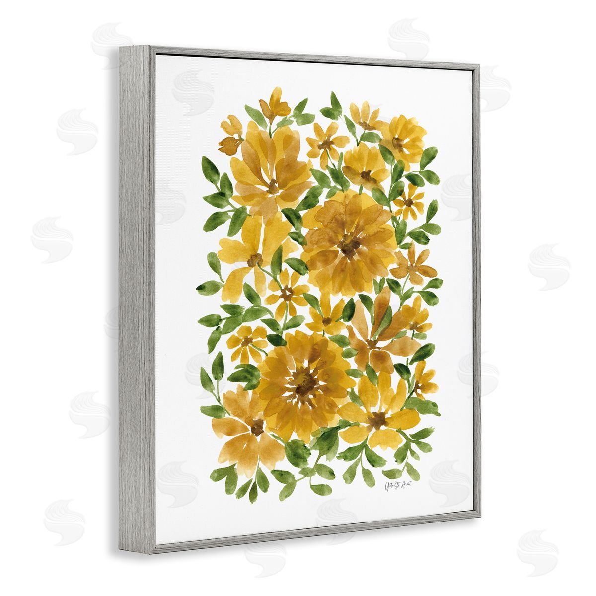 Scattered Sunflower Blooms Grey Frame Print Wall Art, Home Decor by Yvette St. Amant