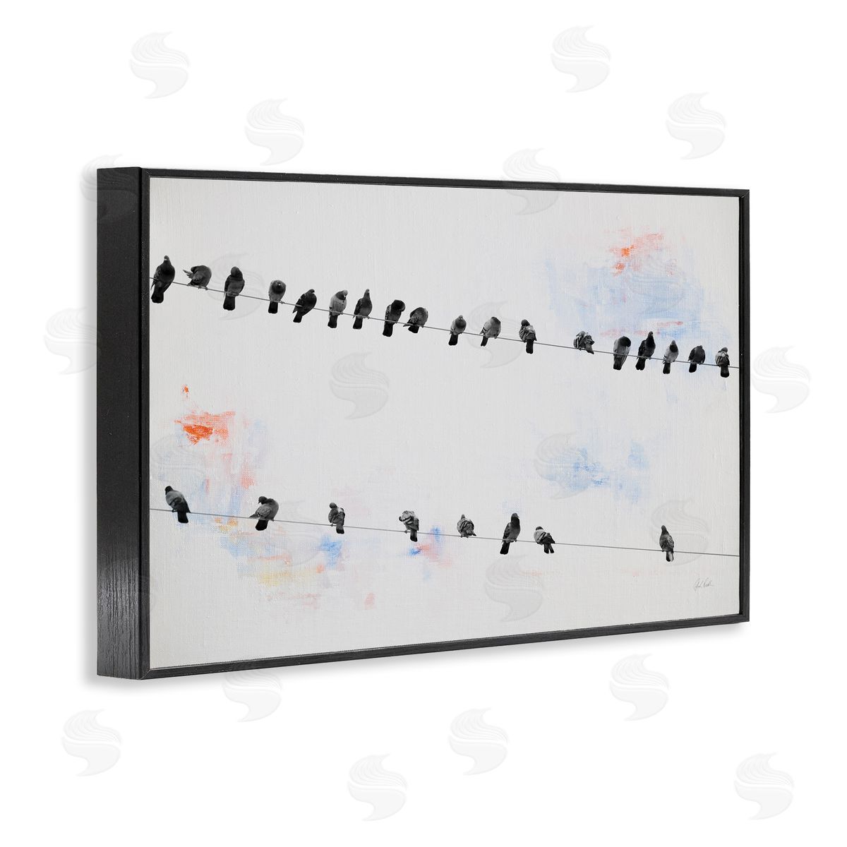 Migrating Birds on Wire Black Frame Print Wall Art, Home Decor by Deborah Revell