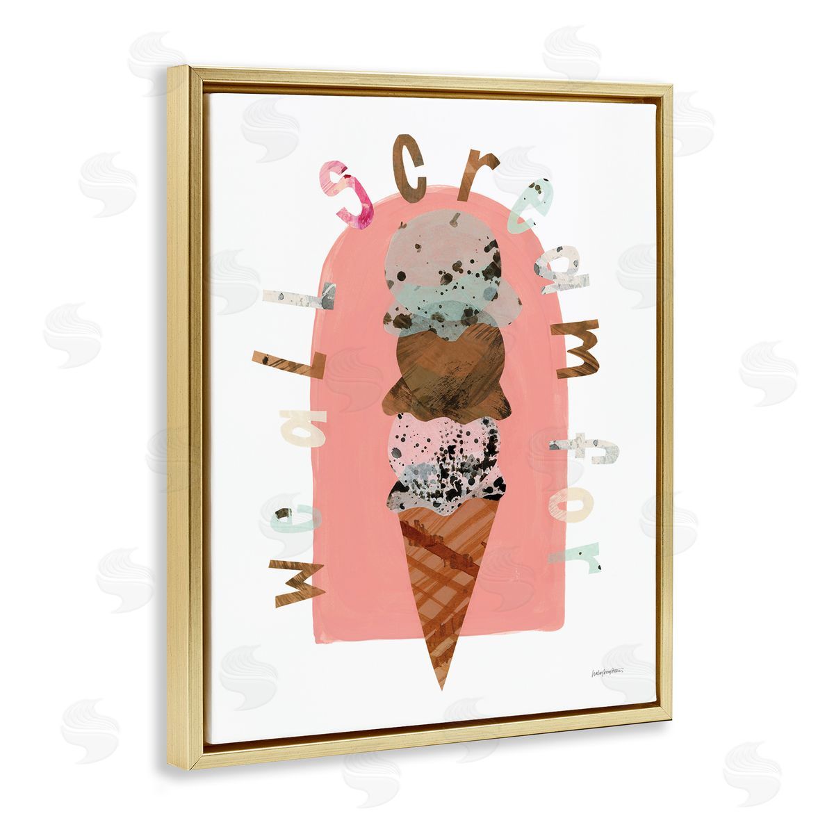 All Scream For Ice Cream Gold Floating Frame Canvas Wall Art, Home Decor by Haley Knighten