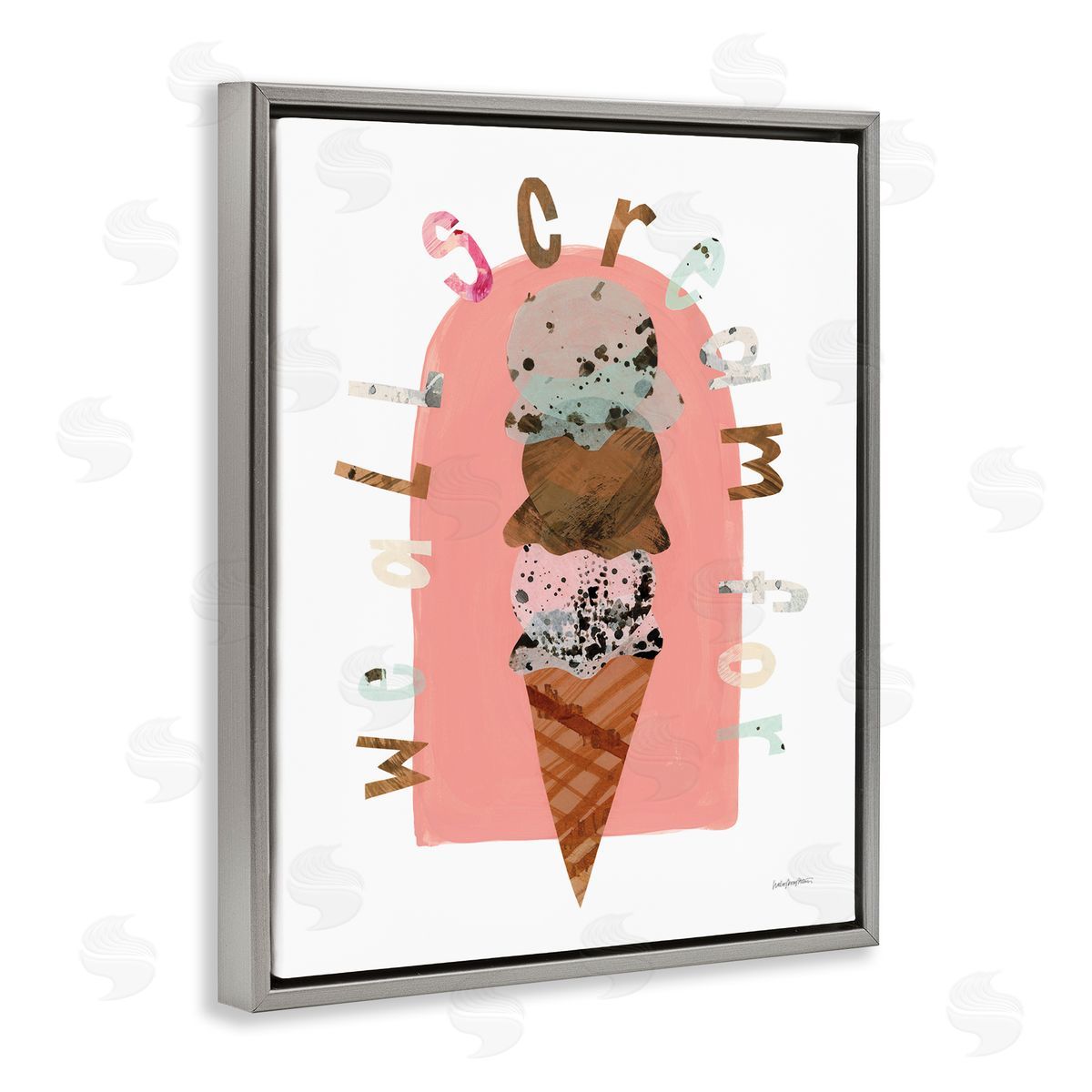 All Scream For Ice Cream Grey Floating Frame Canvas Wall Art, Home Decor by Haley Knighten