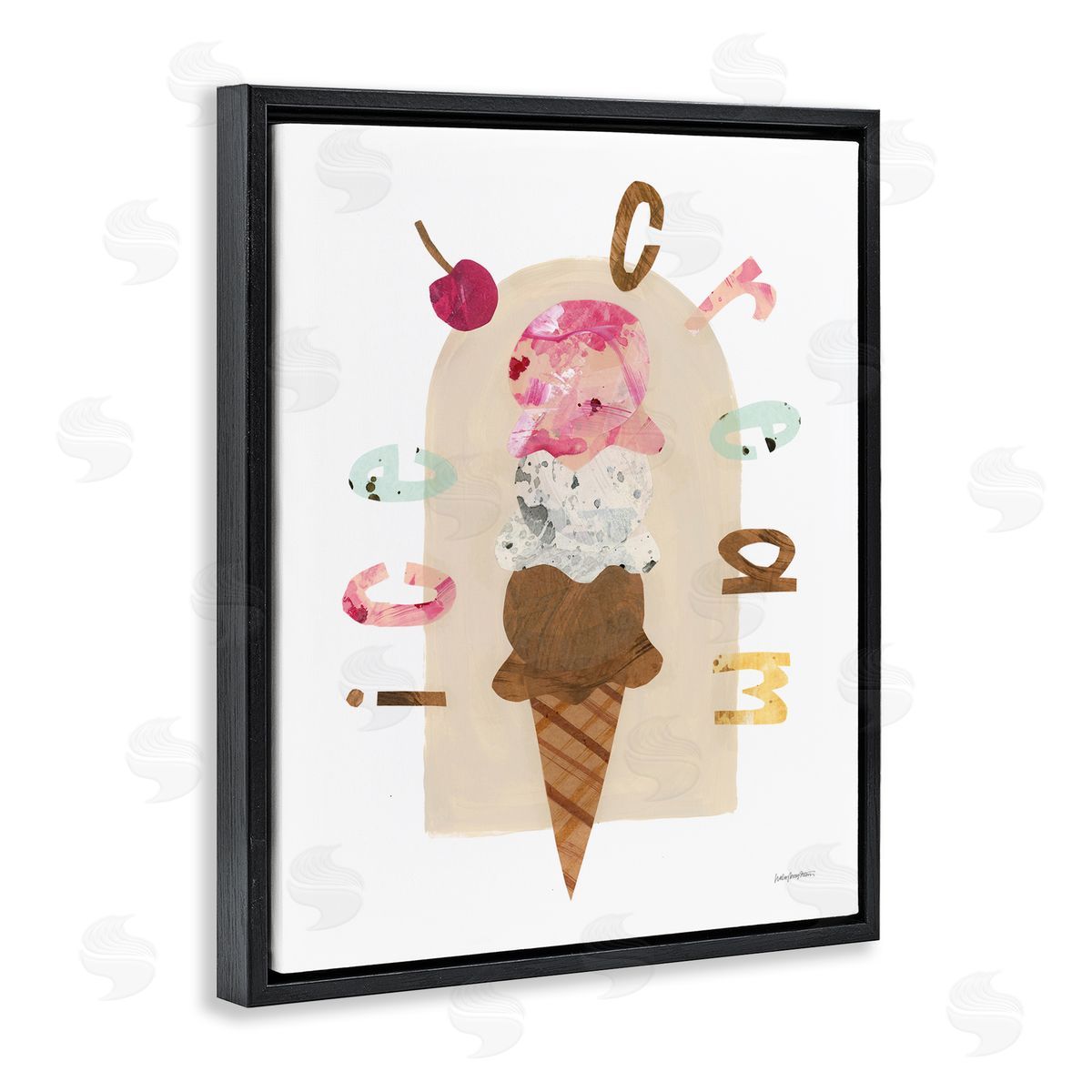 Ice Cream Whimsy Black Floating Frame Canvas Wall Art, Home Decor by Haley Knighten