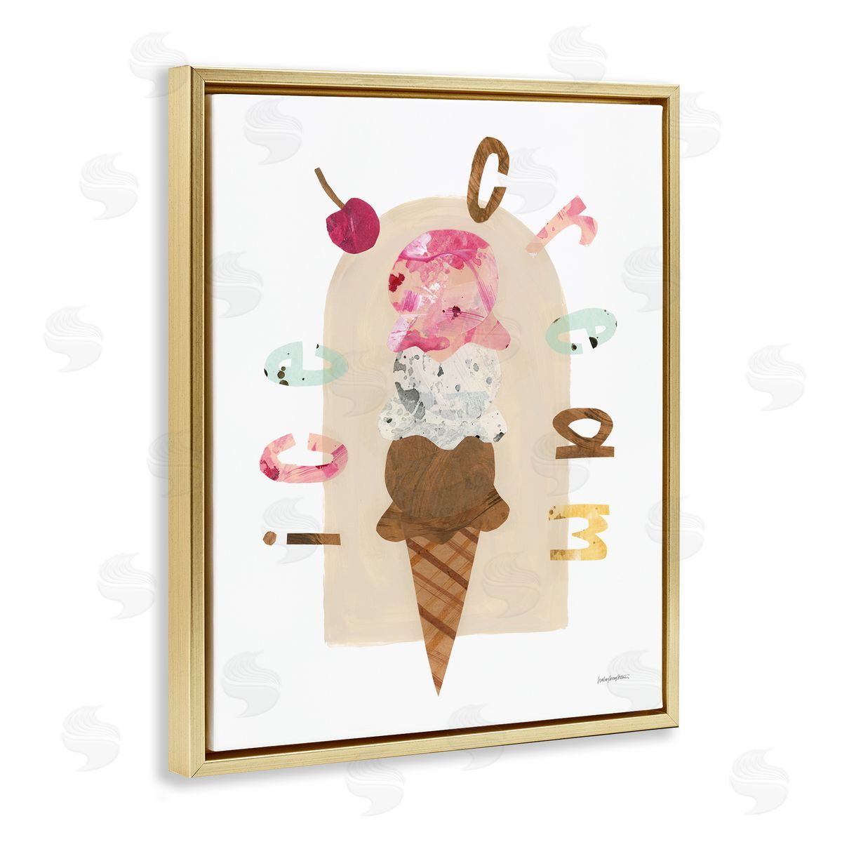 Ice Cream Whimsy Gold Floating Frame Canvas Wall Art, Home Decor by Haley Knighten