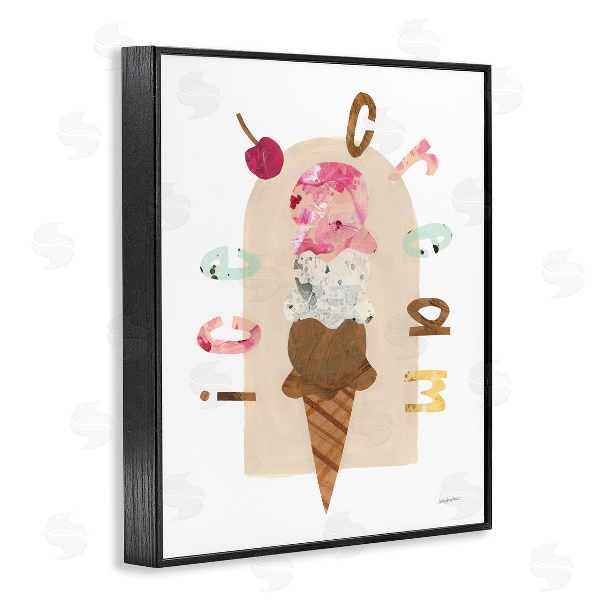 Ice Cream Whimsy Black Frame Print Wall Art, Home Decor by Haley Knighten