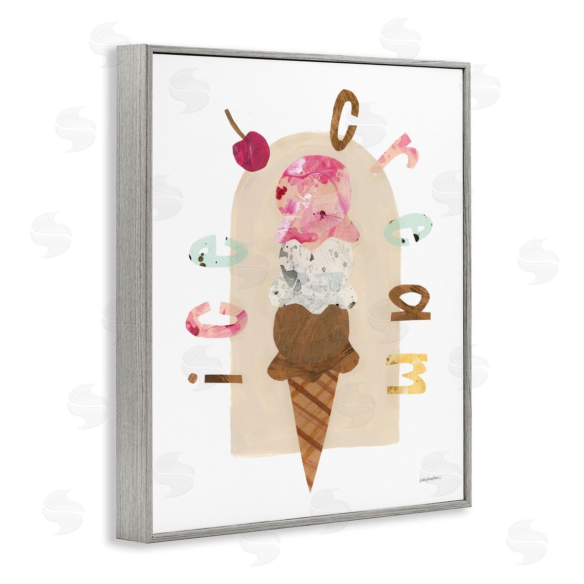 Ice Cream Whimsy Grey Frame Print Wall Art, Home Decor by Haley Knighten