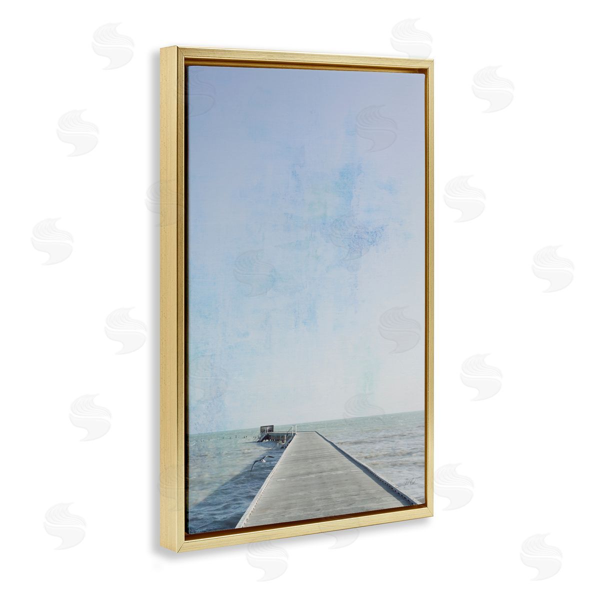Soothing Pier in Distance Gold Floating Frame Canvas Wall Art, Home Decor by Deborah Revell