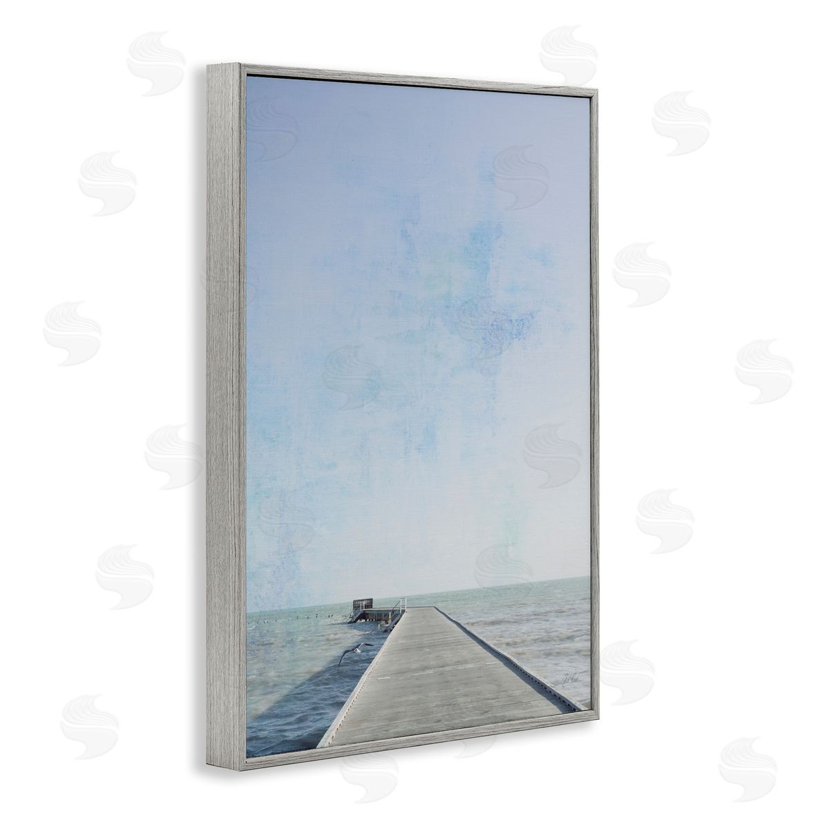 Soothing Pier in Distance Grey Frame Print Wall Art, Home Decor by Deborah Revell