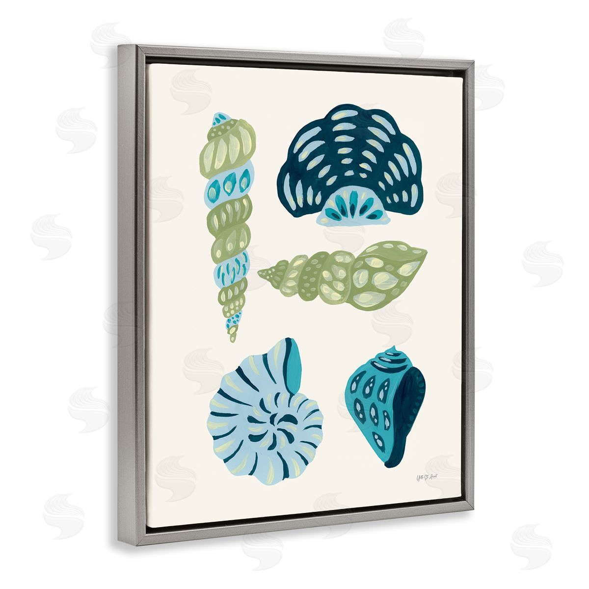 Blue Shell Collection Grey Floating Frame Canvas Wall Art, Home Decor by Yvette St. Amant