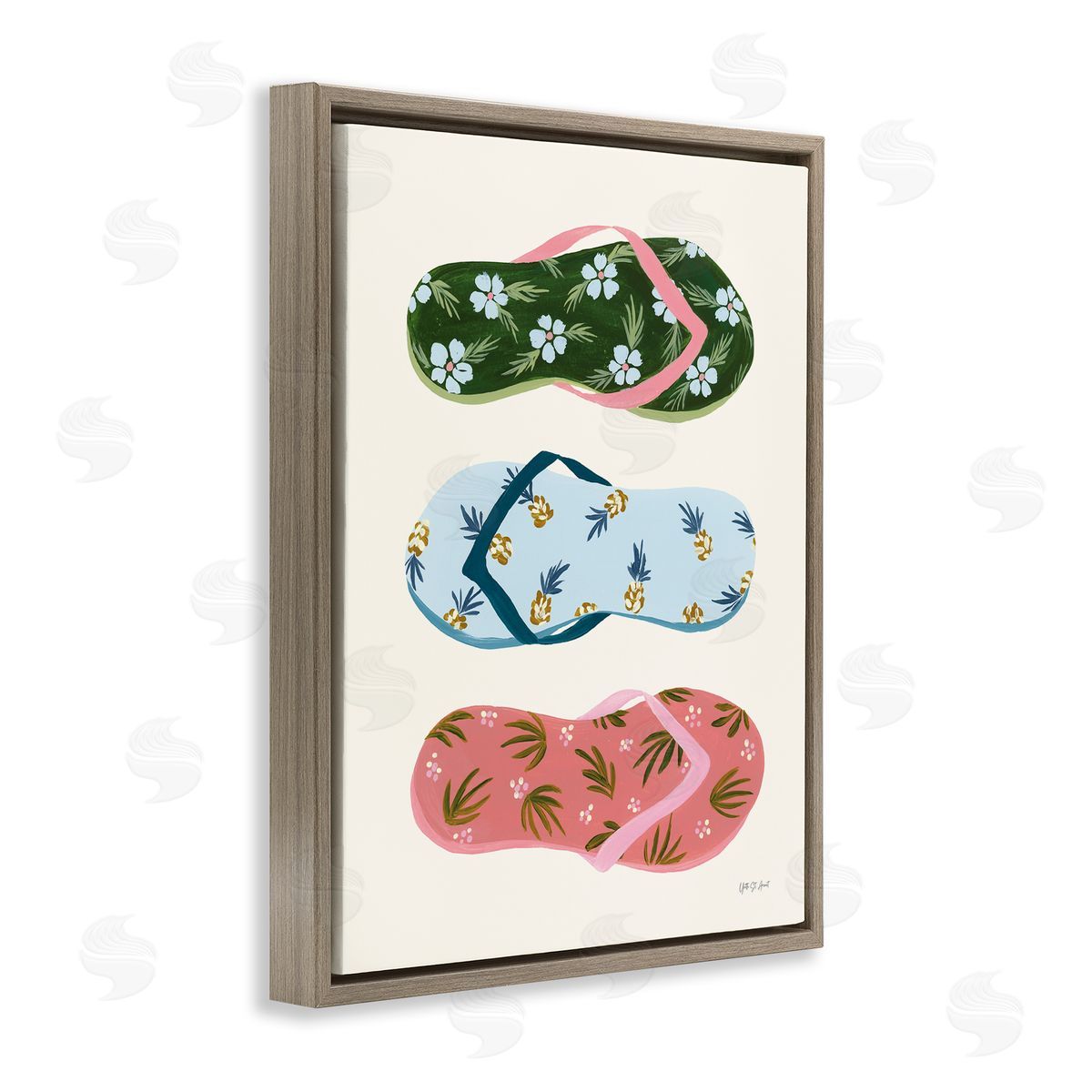Tropical Flip Flops Brown Floating Frame Canvas Wall Art, Home Decor by Yvette St. Amant