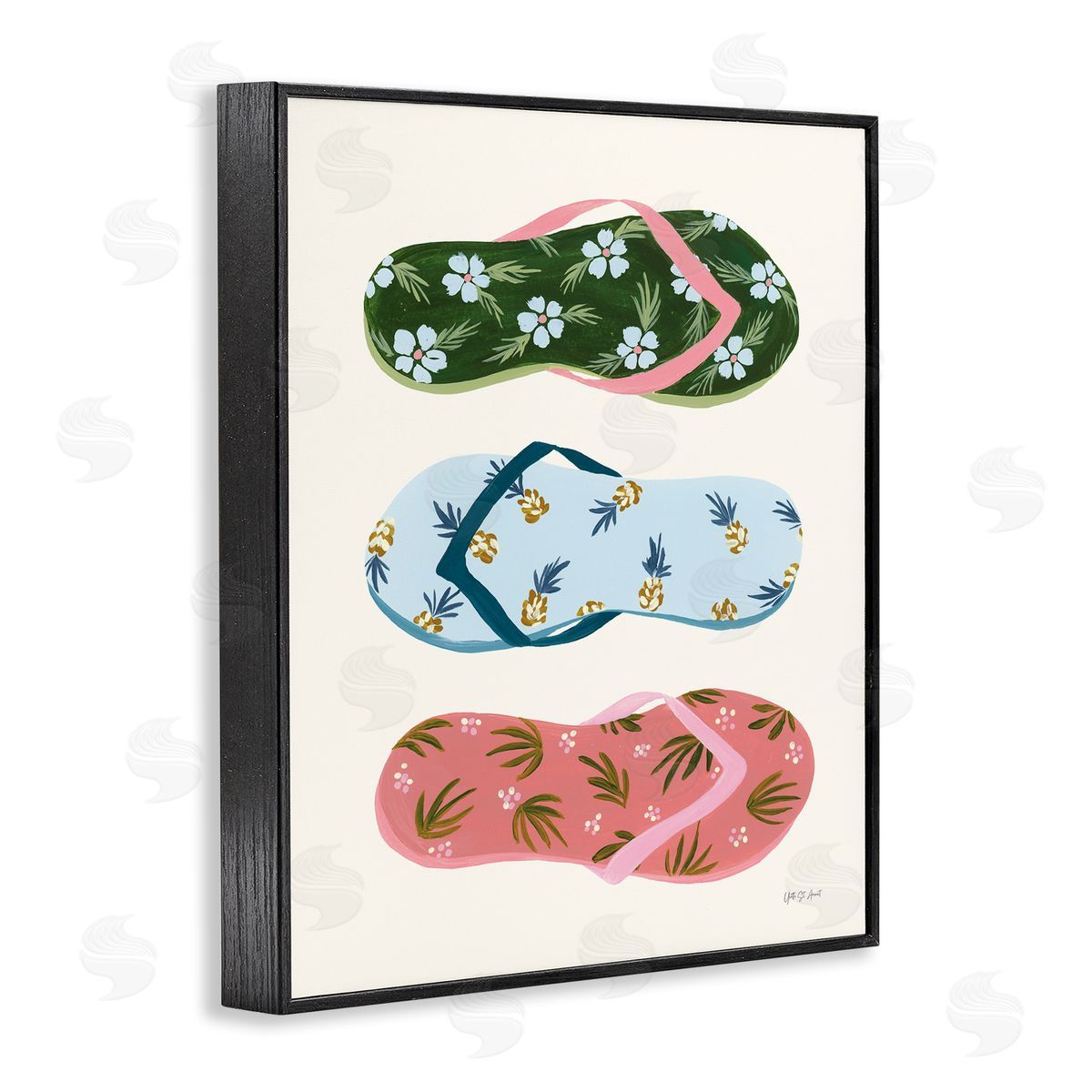 Tropical Flip Flops Black Frame Print Wall Art, Home Decor by Yvette St. Amant