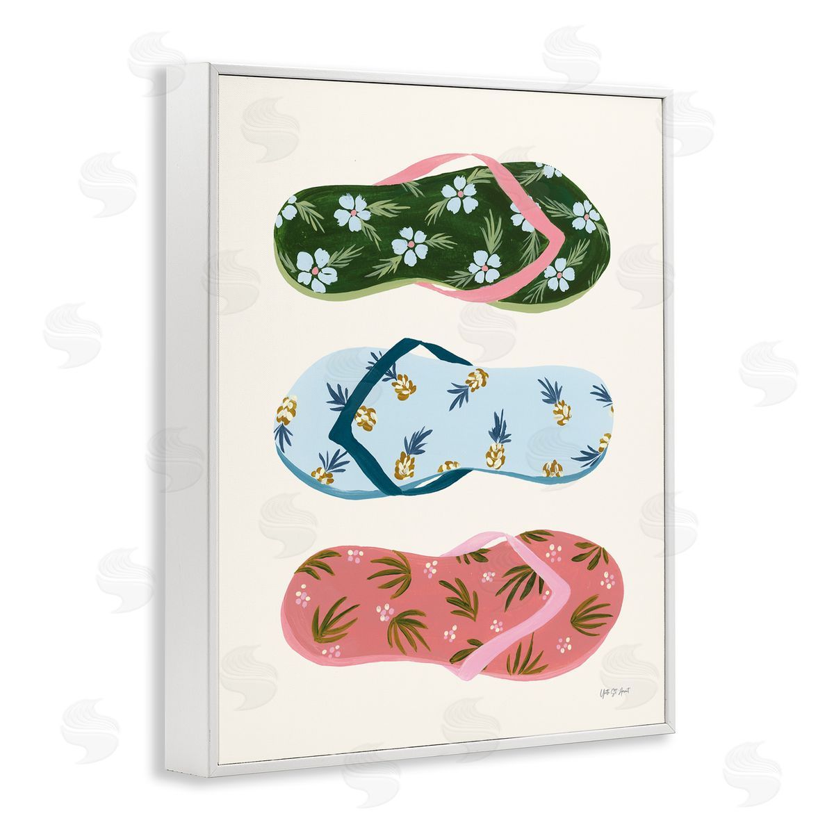 Tropical Flip Flops White Frame Print Wall Art, Home Decor by Yvette St. Amant