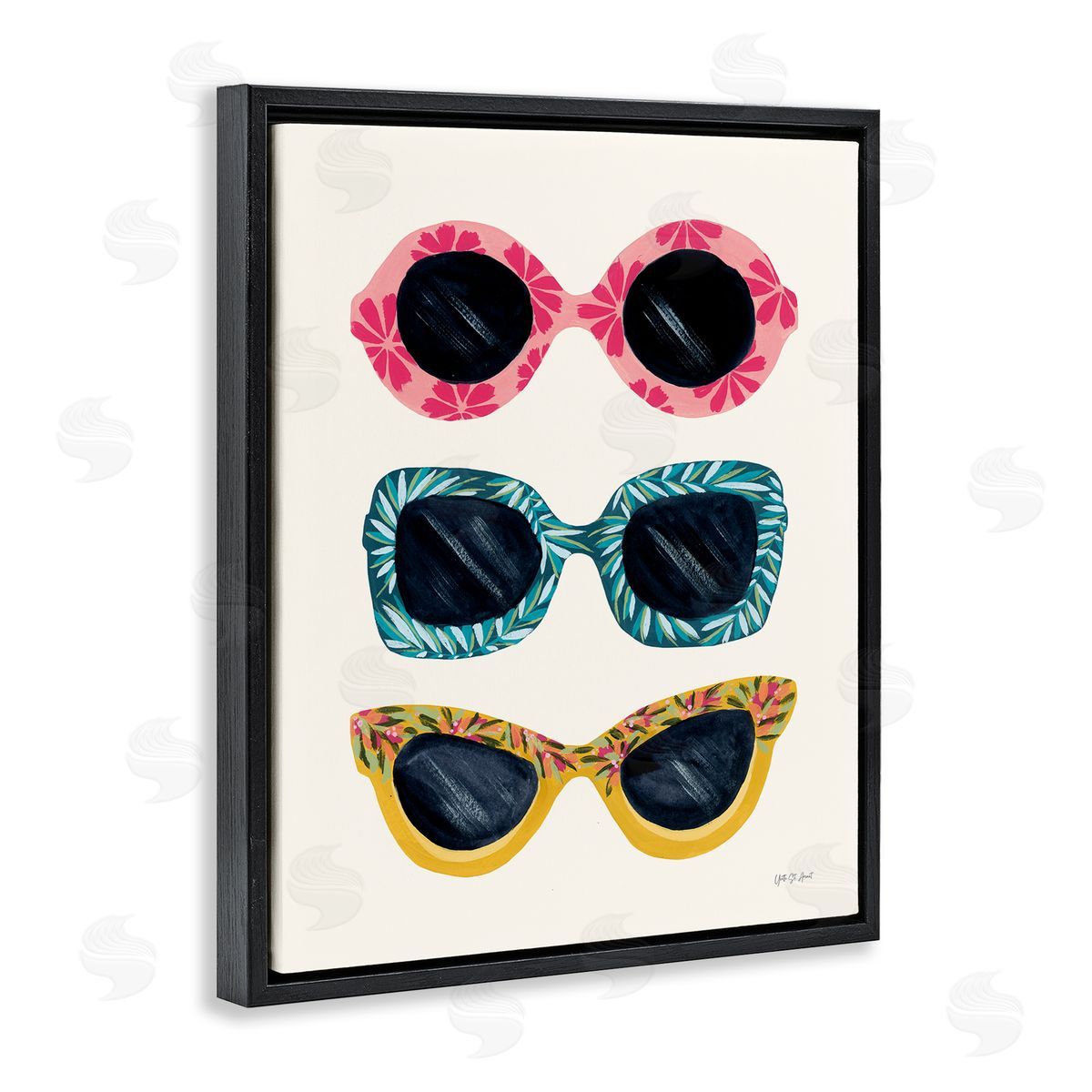 Tropical Sunglasses Trio Black Floating Frame Canvas Wall Art, Home Decor by Yvette St. Amant