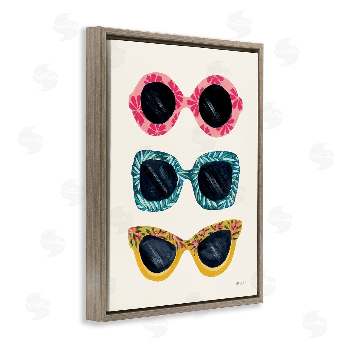 Tropical Sunglasses Trio Brown Floating Frame Canvas Wall Art, Home Decor by Yvette St. Amant