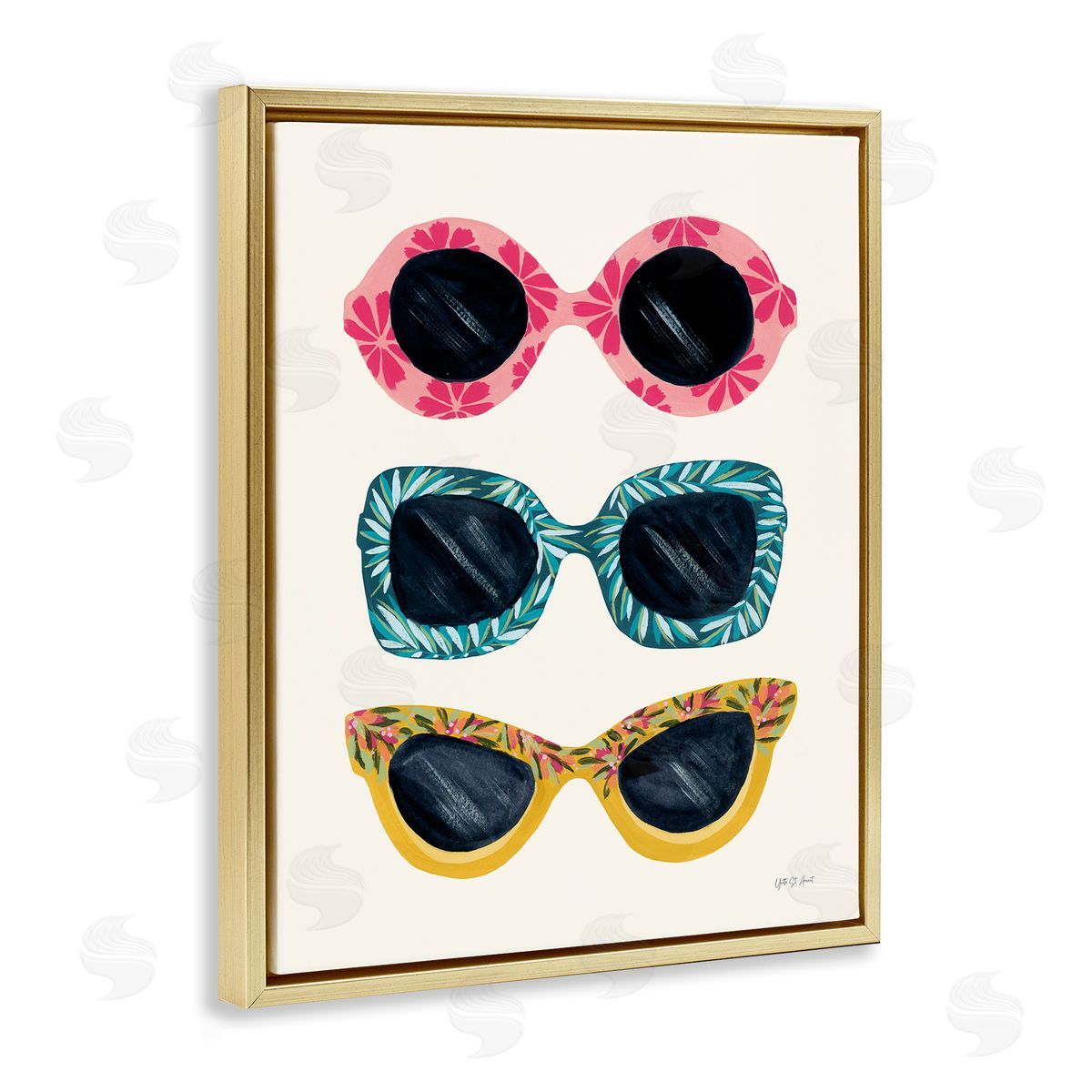 Tropical Sunglasses Trio Gold Floating Frame Canvas Wall Art, Home Decor by Yvette St. Amant