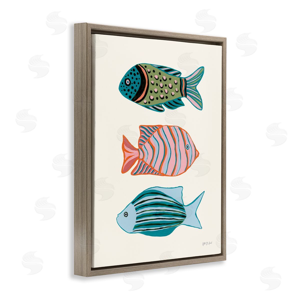 Bright Tropical Fish Brown Floating Frame Canvas Wall Art, Home Decor by Yvette St. Amant