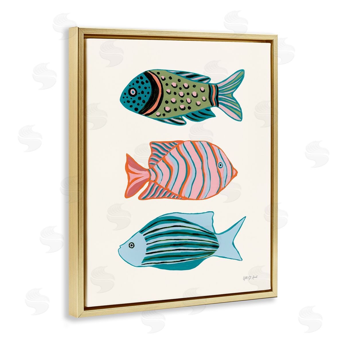 Bright Tropical Fish Gold Floating Frame Canvas Wall Art, Home Decor by Yvette St. Amant