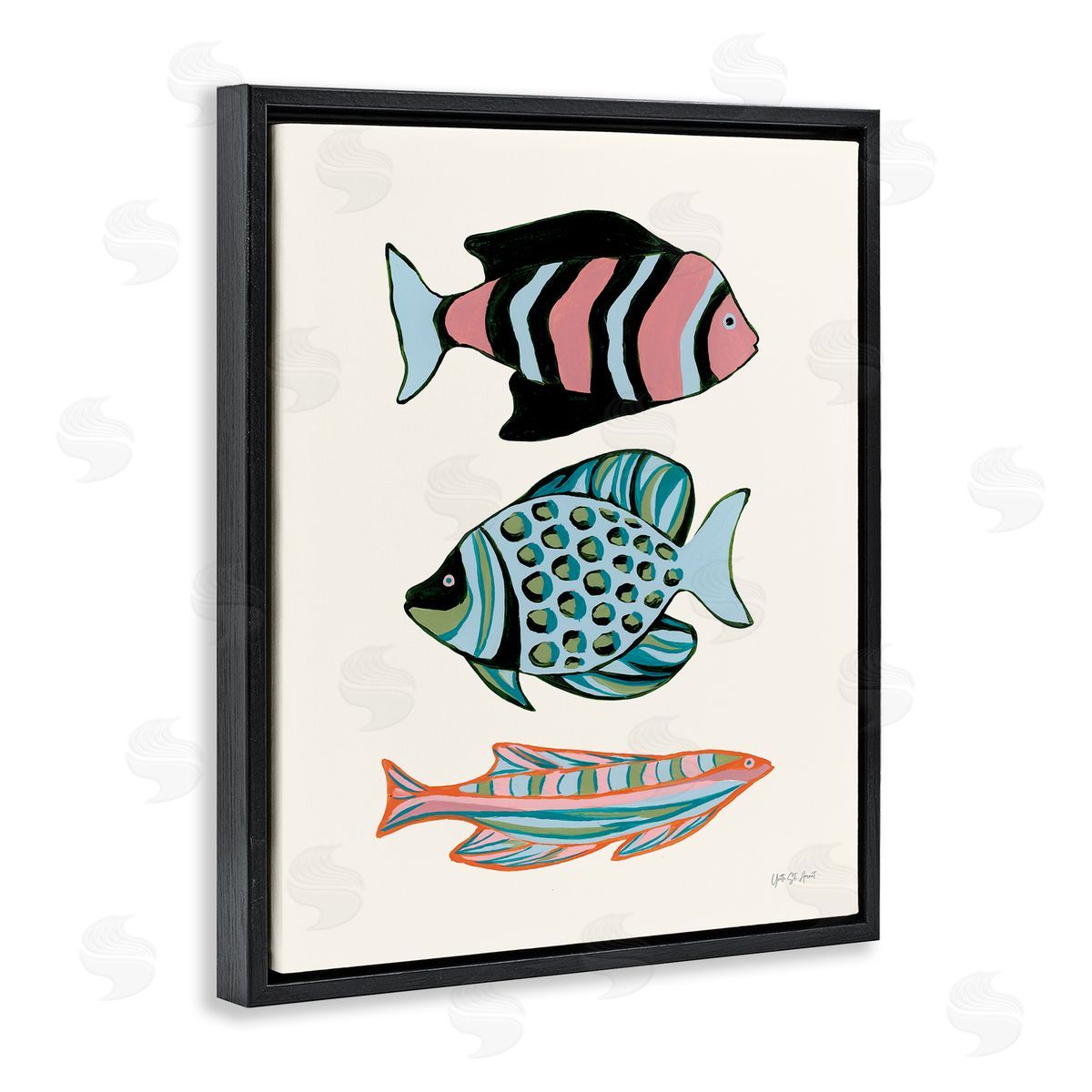 Tropical Fish Trio Black Floating Frame Canvas Wall Art, Home Decor by Yvette St. Amant