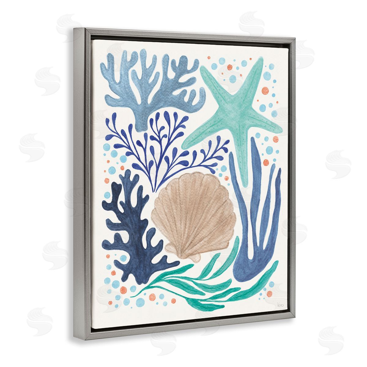 Aquatic Coastal Currents Grey Floating Frame Canvas Wall Art, Home Decor by Veronique Charron