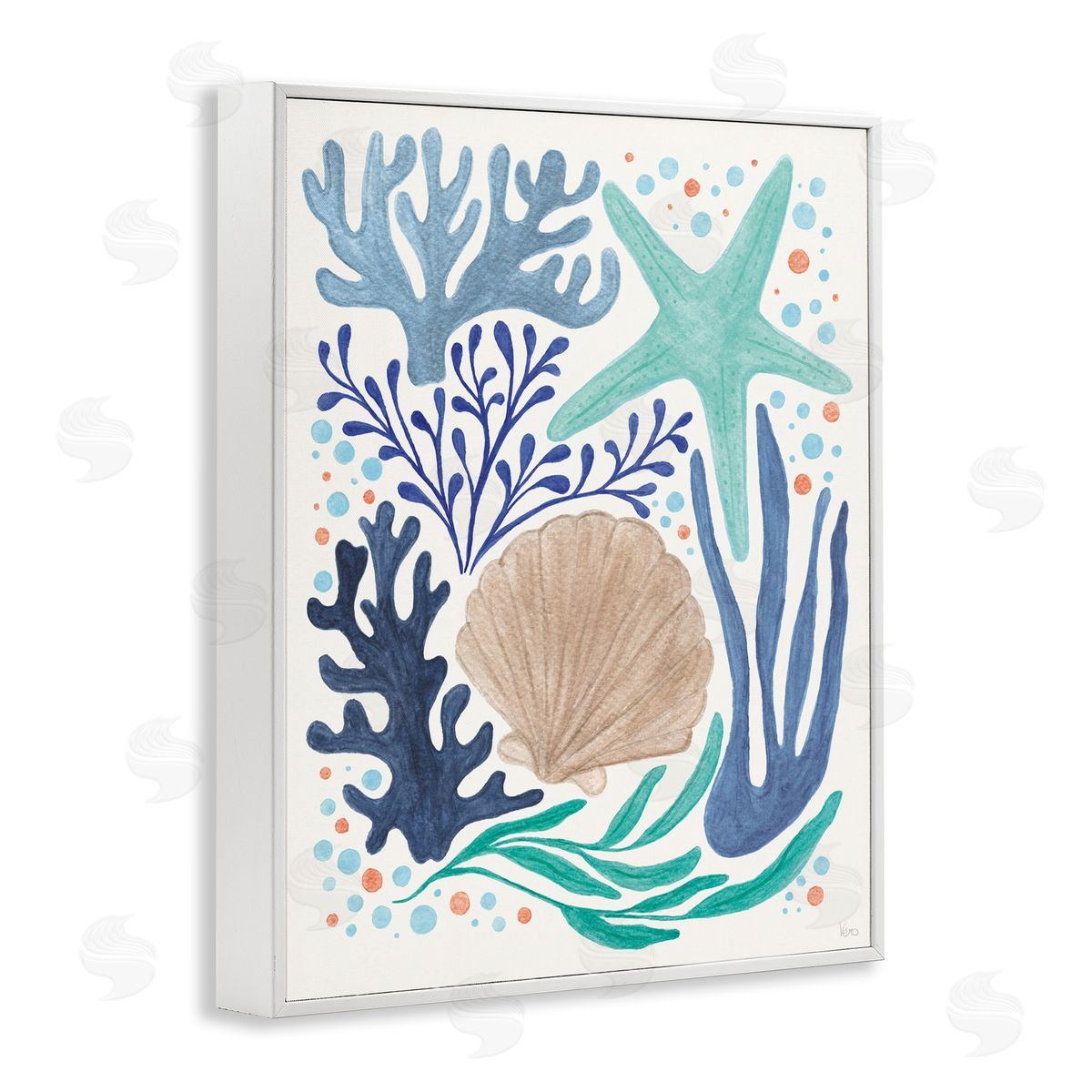 Aquatic Coastal Currents White Frame Print Wall Art, Home Decor by Veronique Charron