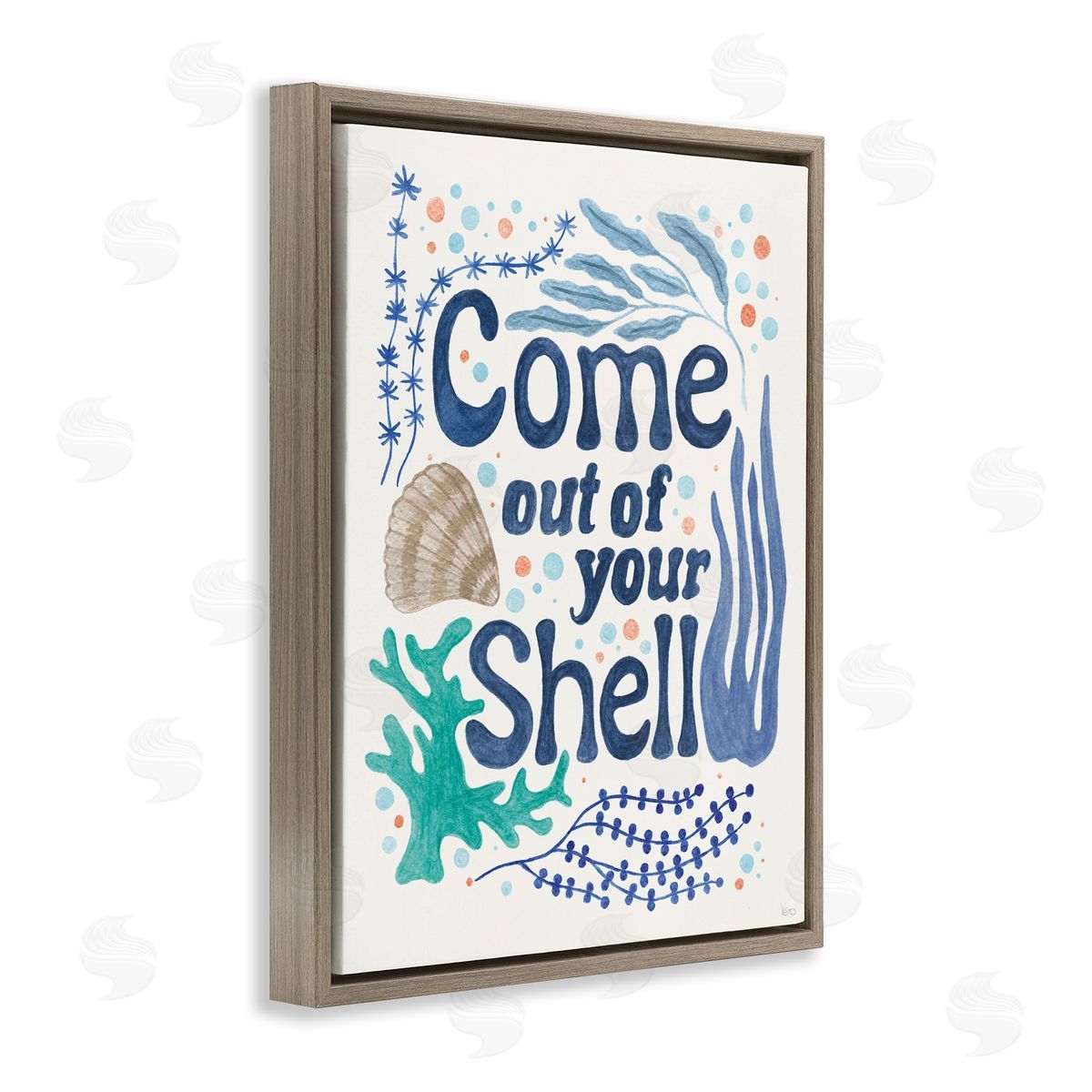 Come Out Of Your Shell Brown Floating Frame Canvas Wall Art, Home Decor by Veronique Charron
