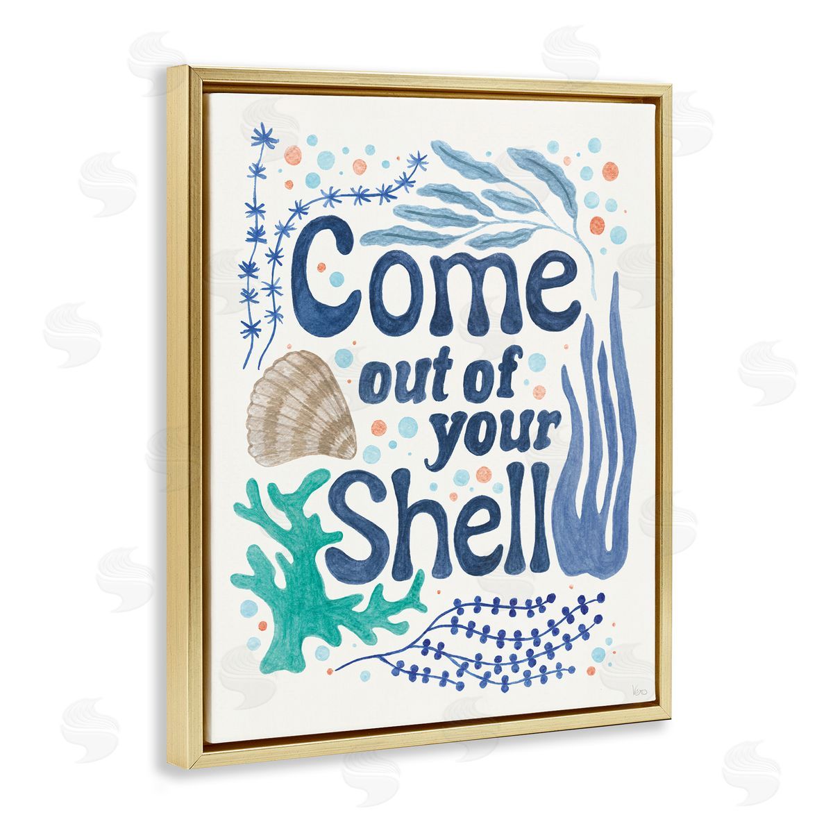 Come Out Of Your Shell Gold Floating Frame Canvas Wall Art, Home Decor by Veronique Charron