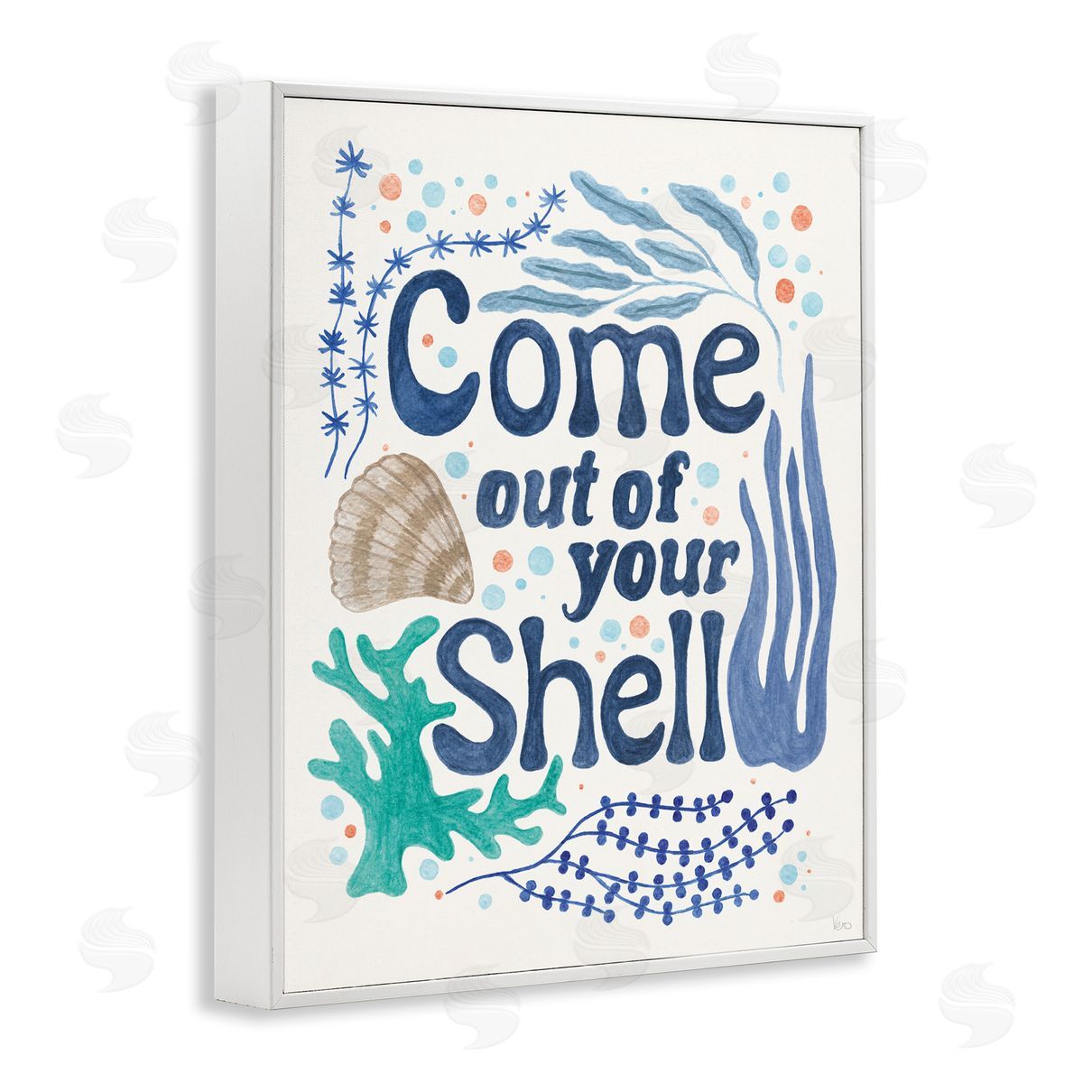 Come Out Of Your Shell White Frame Print Wall Art, Home Decor by Veronique Charron