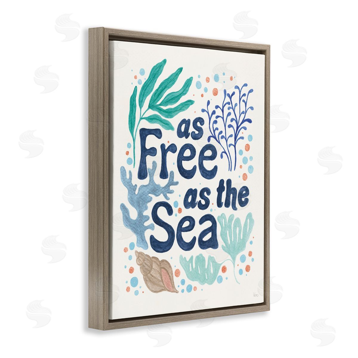Nautical Free As Sea Brown Floating Frame Canvas Wall Art, Home Decor by Veronique Charron