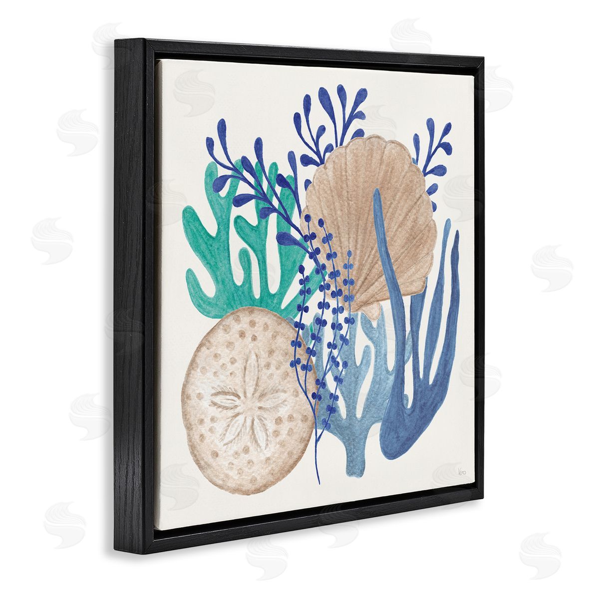 Coastal Sea Life Black Floating Frame Canvas Wall Art, Home Decor by Veronique Charron