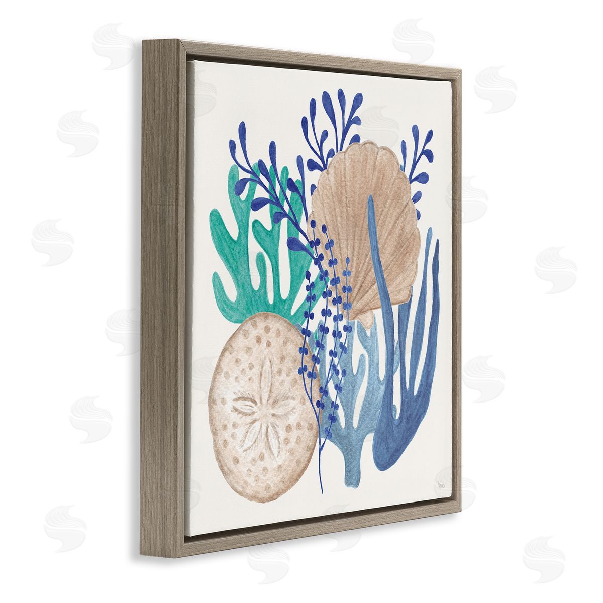 Coastal Sea Life Brown Floating Frame Canvas Wall Art, Home Decor by Veronique Charron