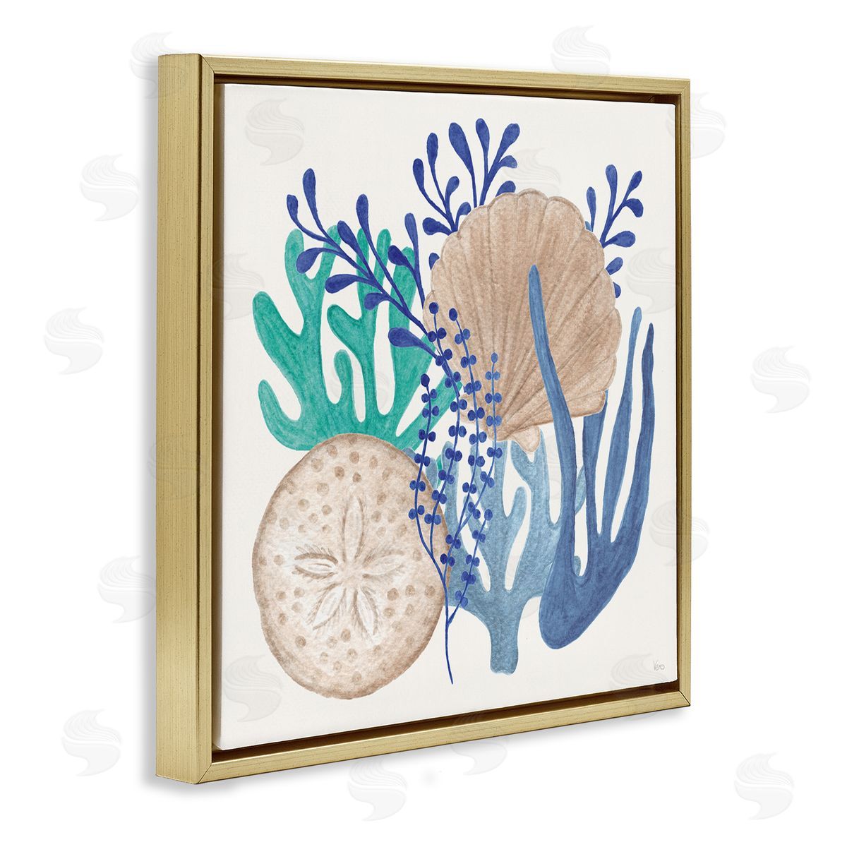 Coastal Sea Life Gold Floating Frame Canvas Wall Art, Home Decor by Veronique Charron