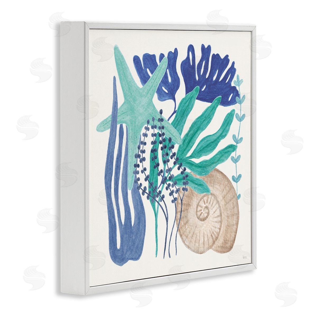 Layered Coastal Shells White Frame Print Wall Art, Home Decor by Veronique Charron