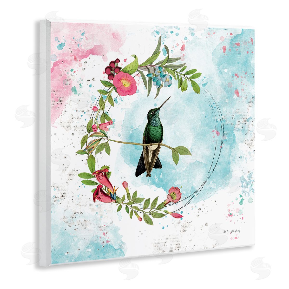 Hummingbird within Wreath Wood Plaque Wall Art, Home Decor by Katie Pertiet