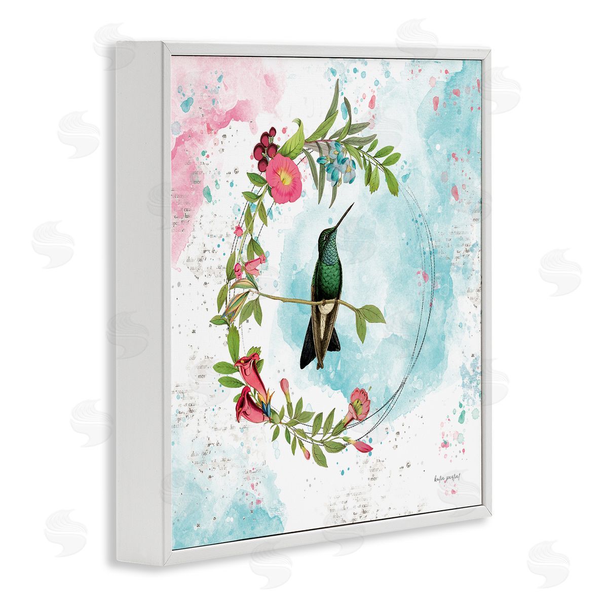 Hummingbird within Wreath White Frame Print Wall Art, Home Decor by Katie Pertiet
