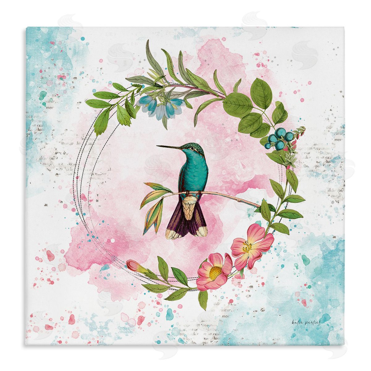 Delicate Hummingbird Wreath Canvas Wall Art, Home Decor by Katie Pertiet